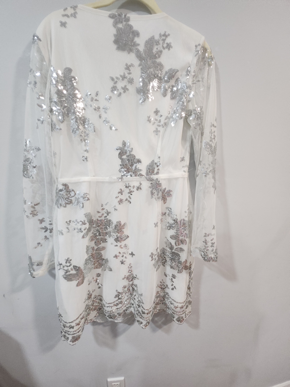 White Sequin Floral Wrap Dress - Picture 5 of 7